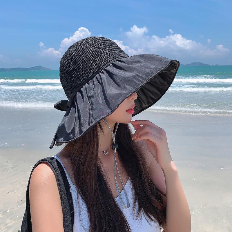 UV Vinyl Big Eaves Bow Fisherman Hat Children Spring and Summer Travel Versatile Sunscreen Sunshade Basin Hat