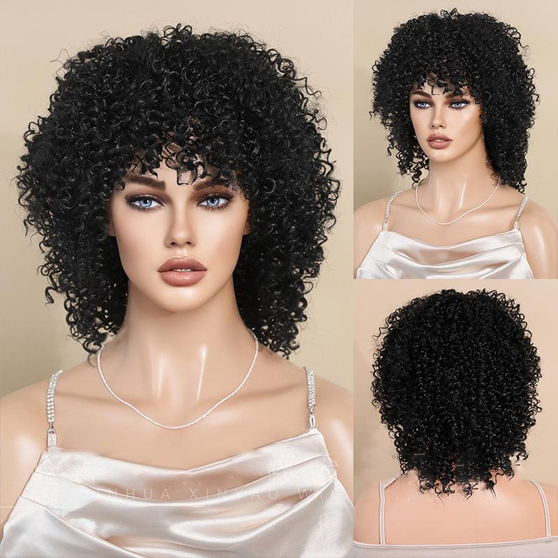 

Женские короткие волосы 40 см, вьющиеся волосы, имитация волос, естественная красота, украшение, головной убор, парик 40cm 15.74INCH чёрный