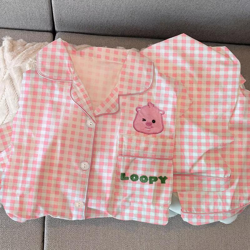 Spring and Autumn Ladies Pajamas Family Clothing Set Girls Simple Striped Long Sleeve Student Underwear Pajamas Family Clothing Set