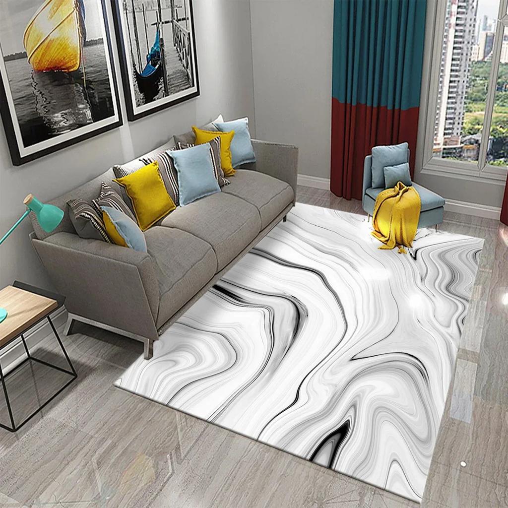 Dark Green Marbling Carpet Abstract Marble Pattern Rug Golden  Stone Texture Rectangle Area Rugs Living Room Bedroom Decor Mats