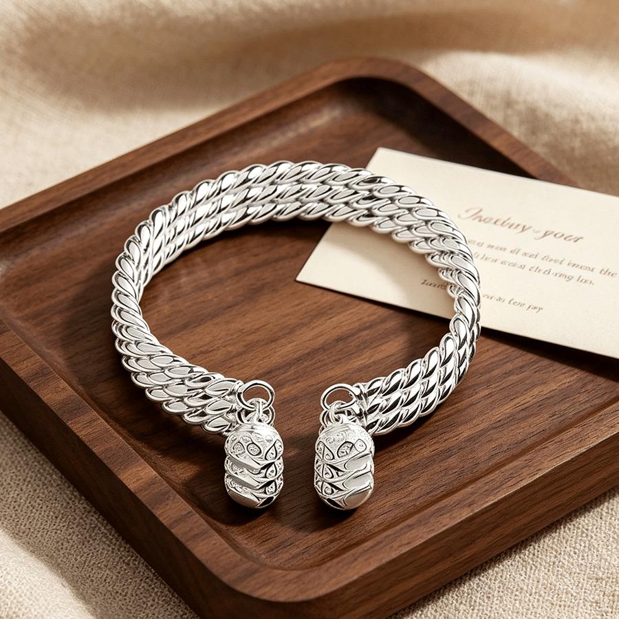 3Anti-allergy Vintage item925Exquisite Silver Twisted Bell Bracelet, Suitable for All Seasons, Perfect for Daily Wear and Commuting, Chinese Style, a