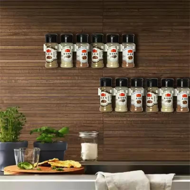 4pcs Grey Plastic Kitchen Jar Rack Wall-Mounted Adhesive Seasoning Bottles Holder Spice Bottle Holder Tool Kitchen Storage Rack
