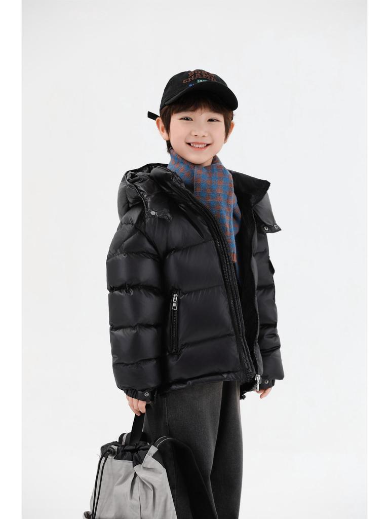 Zimowa kurtka puchowa z kapturem w stylu koreańskim dla dzieci - Gruba, ciepła, jednolity kolor