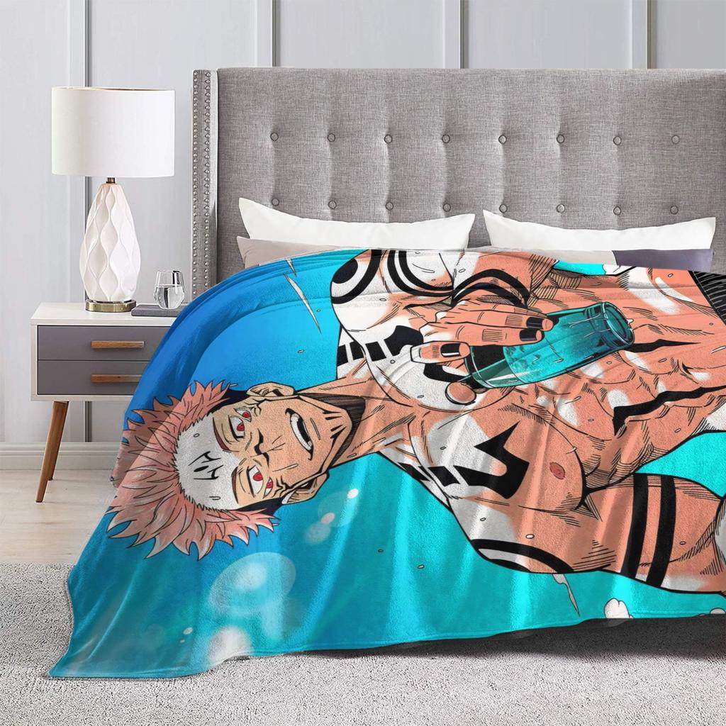 Ryomen Sukuna Jujutsu Kaisen Super Warm Blanket Students Plush Throw Blanket Fluffy Outdoor Flannel Bedspread Sofa Bed Cover