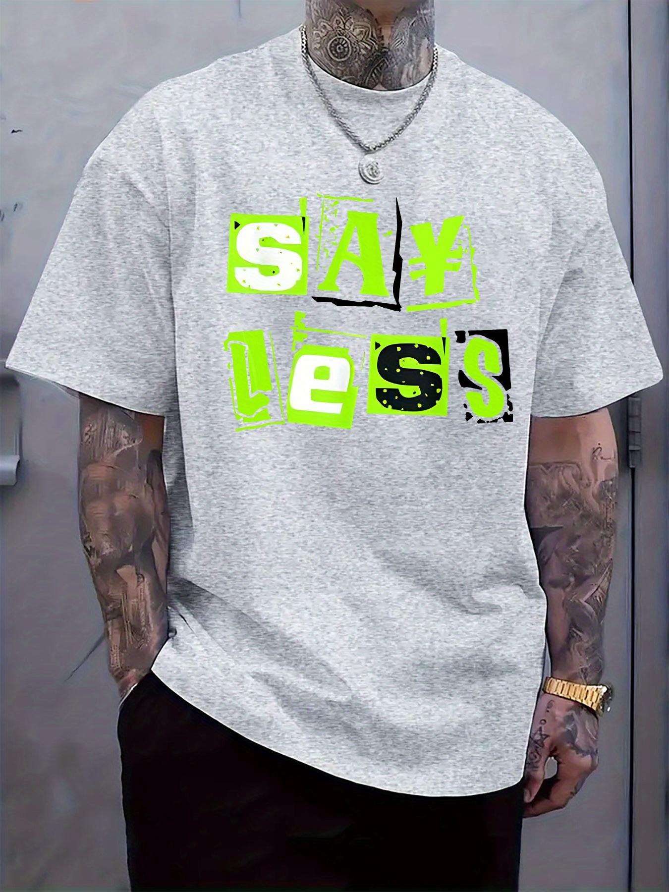 

Fluorescent Green Creative Text Print Round Neck Short Sleeve T-shirt Fashion Regular Fit T-shirt for Spring and Summer Vacation XXXL