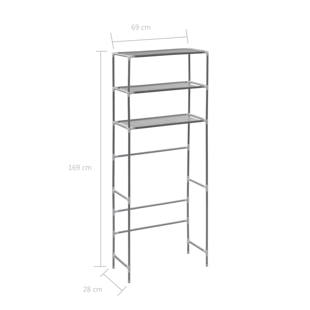 Washing Machine Shelf 3 Shelves Silver 69 x 28 x 169 cm