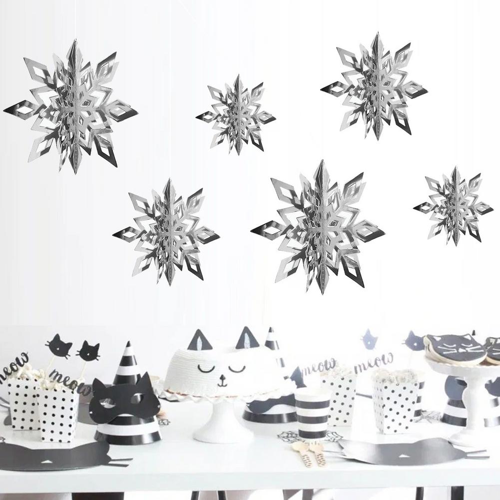 2025 Christmas Snowflake Decor 6Pcs 3D Paper Snowflake Hanging Ornaments for Christmas Tree Winter Wonderland Home Decor