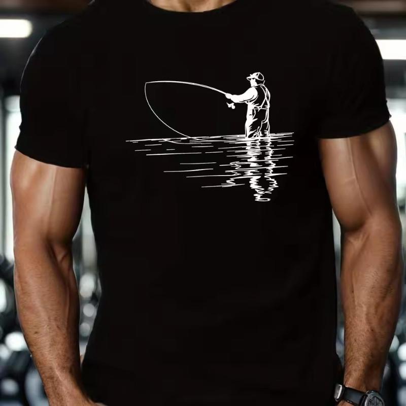 Herren Sommer 100 Baumwolle Modisch Lässig Locker Übergröße Reflexion Angeln Gedruckt Rundhals Kurzarm T-Shirt Top