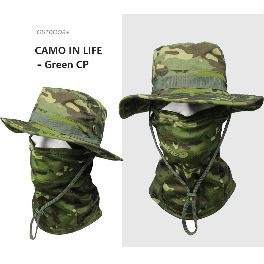 Camouflage Rundkrempenhut & Sturmhauben-Set: Sonnenschutz für den Sommer-Bergsteigen