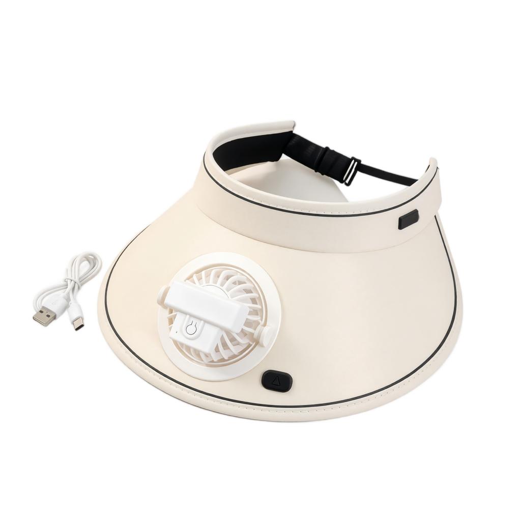 USB-wiederaufladbare Stoff-Sonnenblendenmütze mit eingebautem Ventilator, einstellbarer Luftstrom, drei Geschwindigkeitsstufen, leichte, atmungsaktive Kühlkappe für den Außenbereich