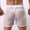 Erotic Men Solid Color Mesh See Through Hollow Out Drawstring Shorts Beach Pants
