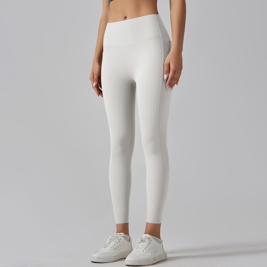 High-waisted Nude-feeling Yoga Pants for Women, Quick-dry, Tight-fitting, with Pockets, Suitable for Running and Yoga
