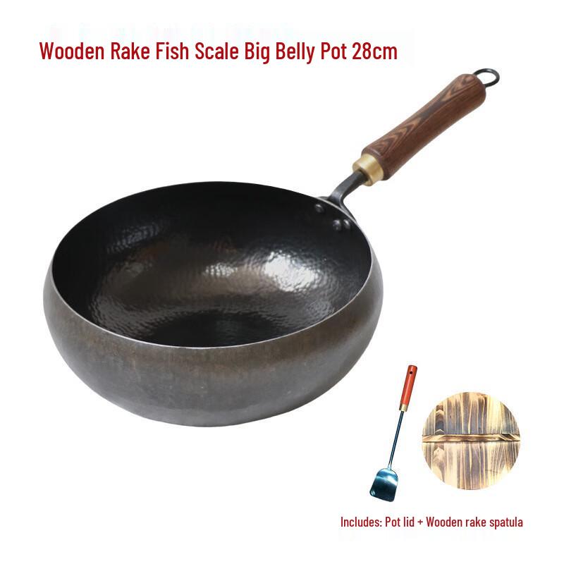Hand-Forged Fish Scale Wrought Iron Wok with Lid & Spatula