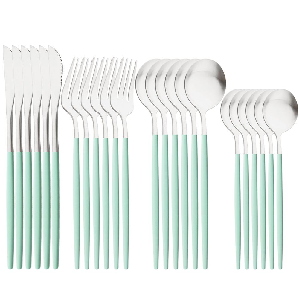 JANKNG 24Pcs Matte Dinnerware Golden Knife Fork Dessert Spoons Flatware Set Stainless Steel Cutlery Set Kitchen Silverware Set