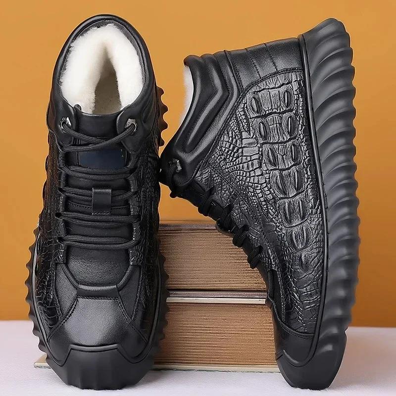 Fashion Warm Snow Boots for Men Plush Winter Cotton Shoes Men Casual Boots Waterproof High Top Men's Boot Black Lace Up Work Boots Men