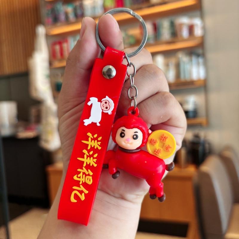Soft Wrist Lanyard Cartoon Red Sheep Keychain 3D Fluffy Doll Pendant Comfortable Key Holder for Daily Bag Accessory