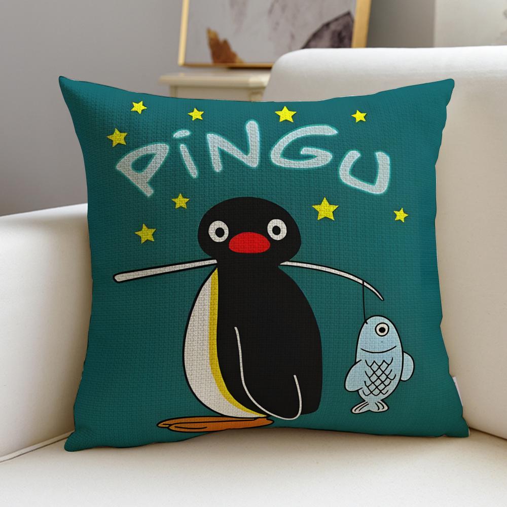 Cute PPinguS Cushion Cover Breathable and skinfriendly linen pillowcase square removable and washable cushion