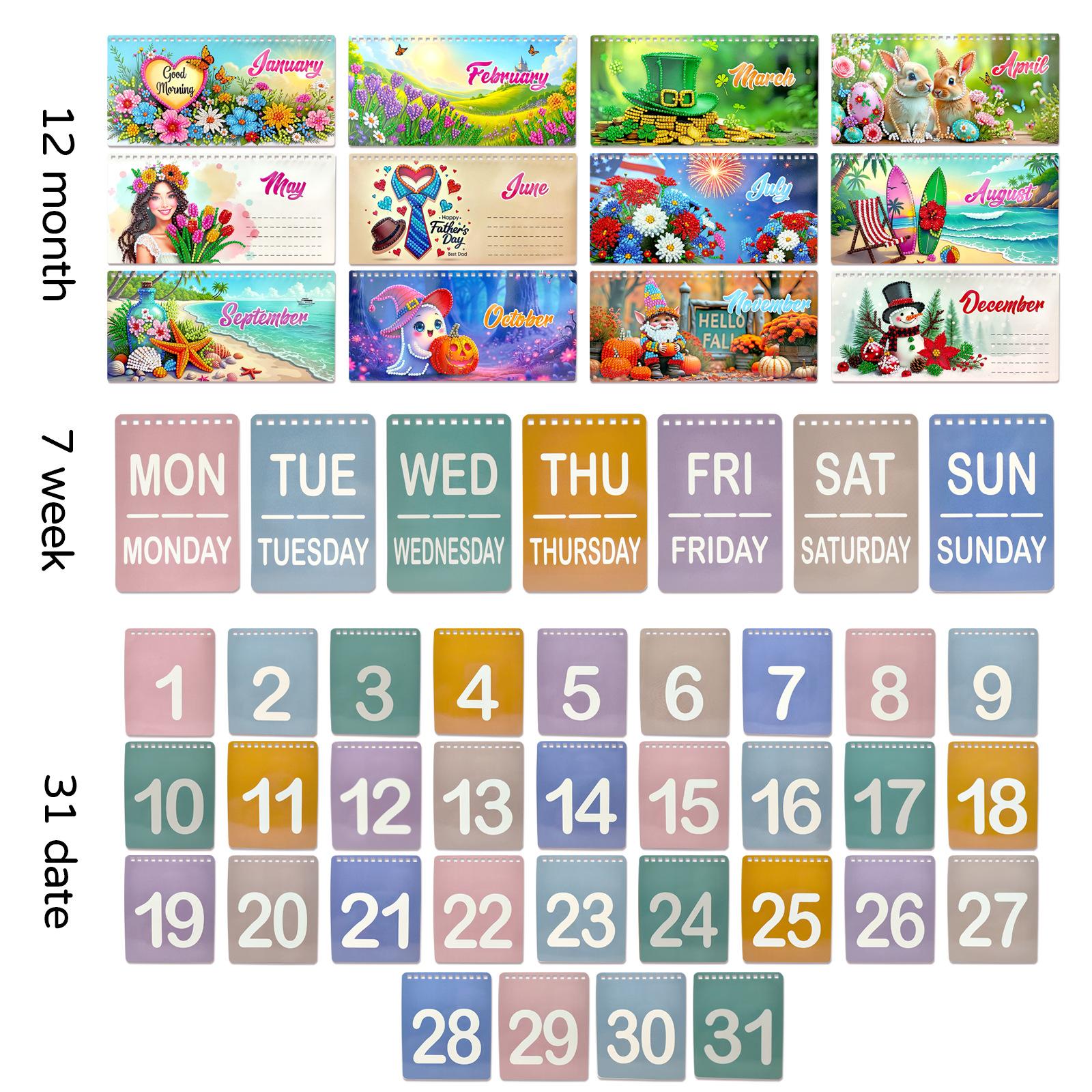 

DIY 5D Diamond Painting Desktop Calendar Kit, Reusable Flip Desk Calendar With 12 Monthly Floral Patterns, Art Craft Gift For Home Office Decor 50cm*16cm*6.5cm