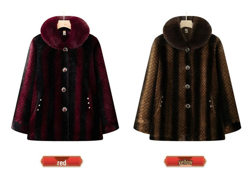 Grandma Winter Faux Mink Velvet Coat - New Style Fur Collar Jacket for Middle-Aged & Elderly Women, High-End Mom's Warm Clothing