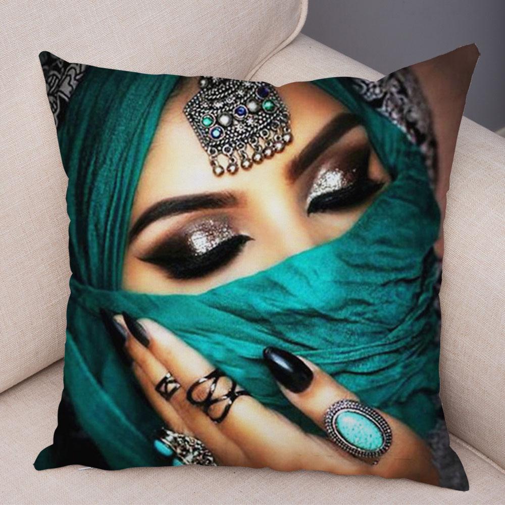 Beautiful Lady Pillow Case Decor Colorful Masked Woman Pillowcase Super Soft Plush Cushion Cover for Sofa Home Car Xcm