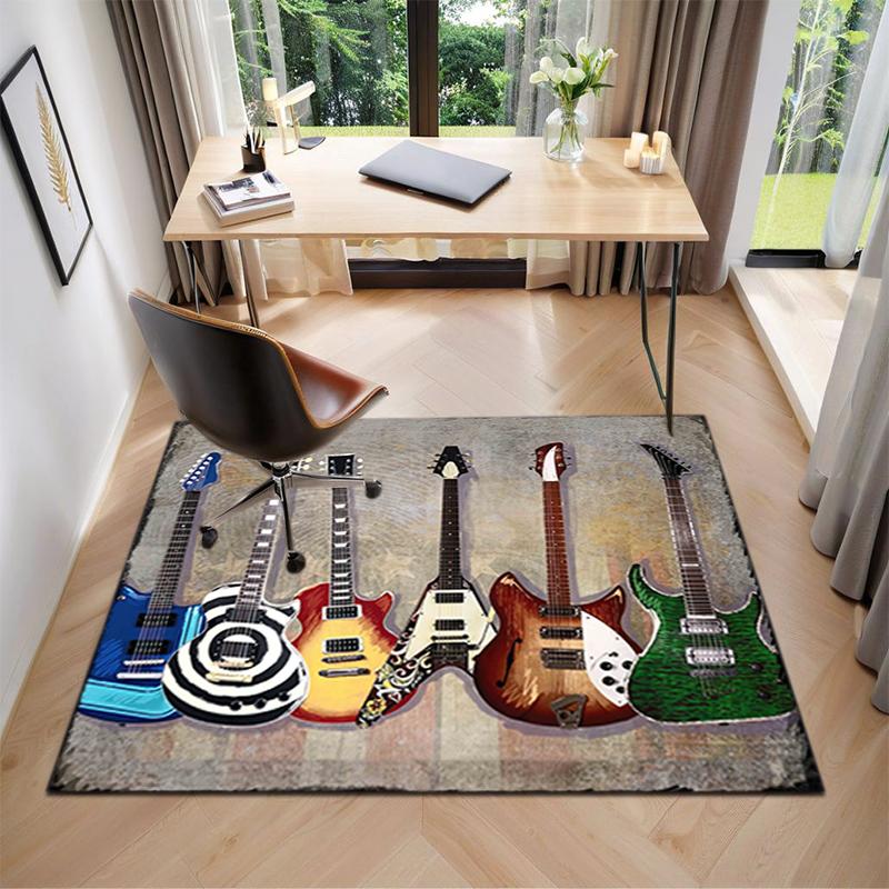 1Pc Electric Guitar Theme Printed Circular Carpet, Home Door Mat, Outdoor Travel Protection Carpet A2