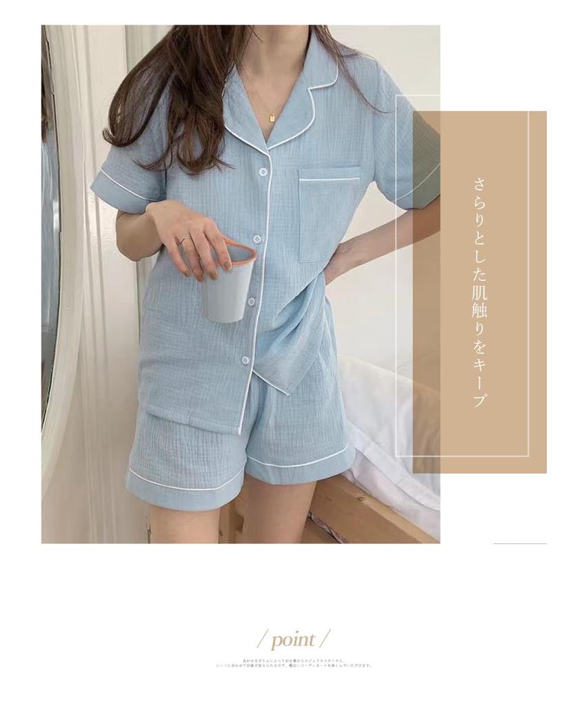 Baby Short Sleeve Top and Bottom Pajama Slimming Large [EnagmourCheripo] Women's Pajamas, Cotton, Roomwear, Top, Shorts, Set, Set, Buttons,