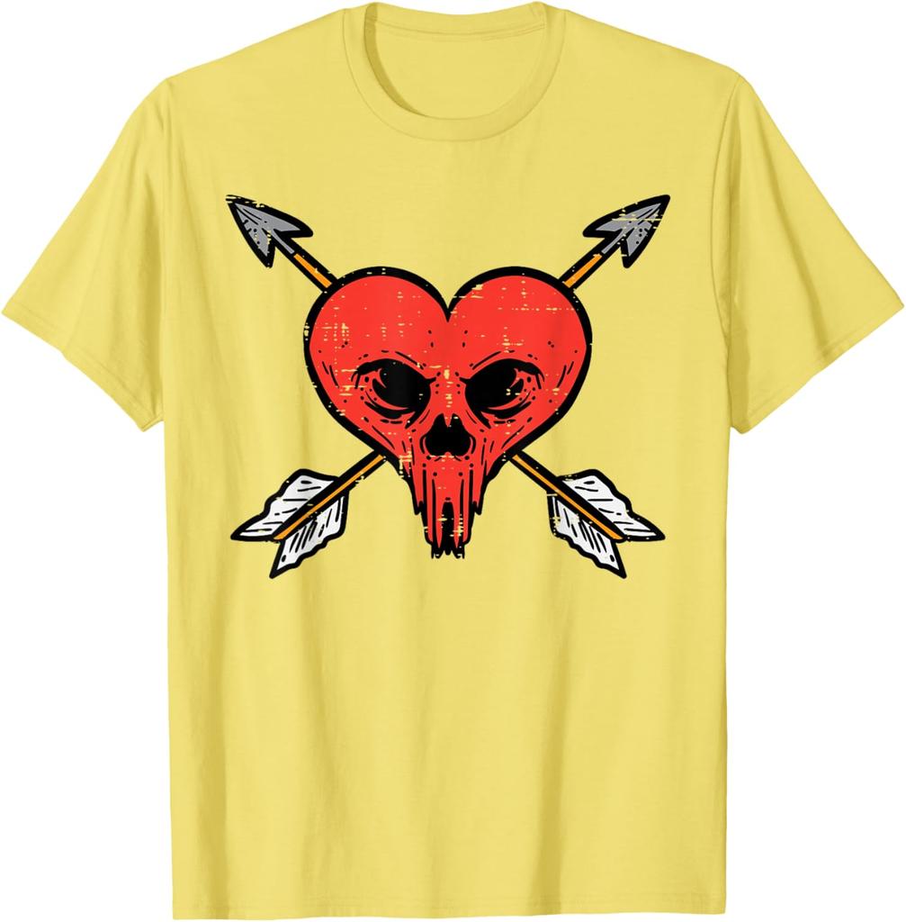 Skull Heart with Arrows Anti Valentines Day Graphic Tee Soft Cotton Casual Daily T-Shirt For Men