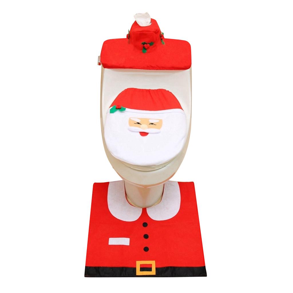 Cheap 3PCS Fancy Santa Toilet Seat Cover and Rug Bathroom Set Christmas