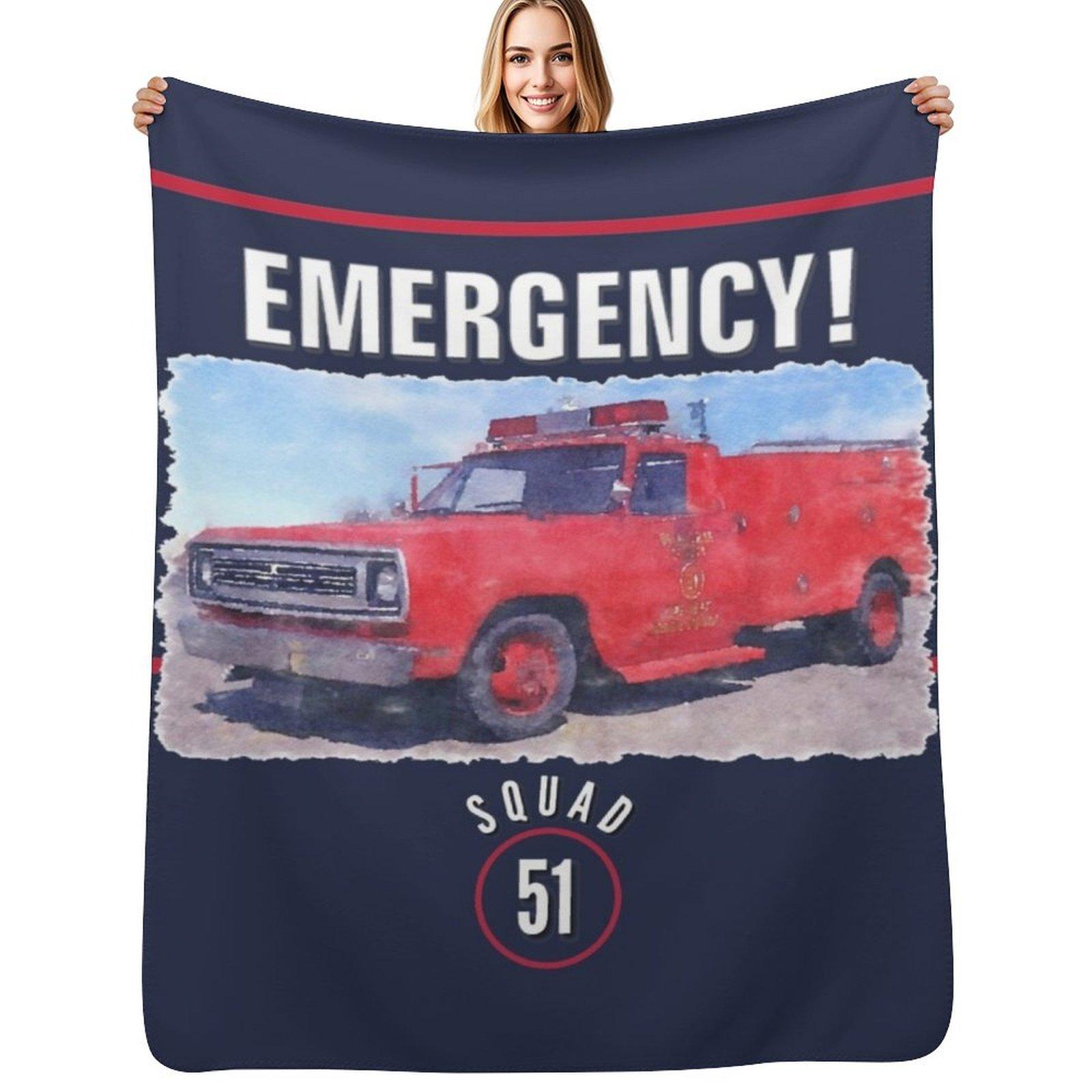 Emergency Squad 51 Truck Throw Blanket Soft Breathable Blanket for Night Sleeping Size: 75*100cm, Weight: 230 GSM