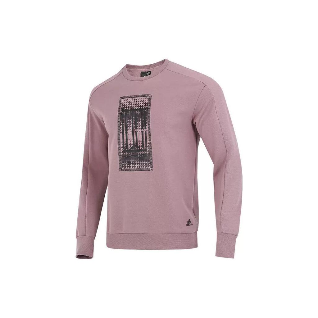 Adidas Pattern Print Crew Neck Pullover Sweatshirt Men Tops Pink HN8971