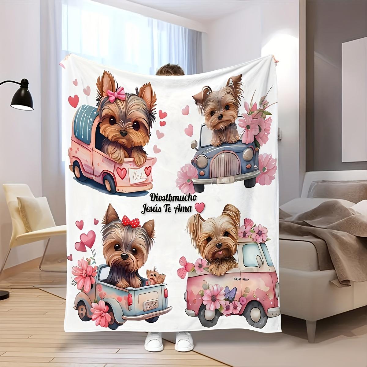 

Cozy Yorkie Cartoon Print Flannel Blanket - Soft, Warm, Tear-Resistant, All-Season Home Throw for Bedroom, Living Room, Office | 70x100cm
