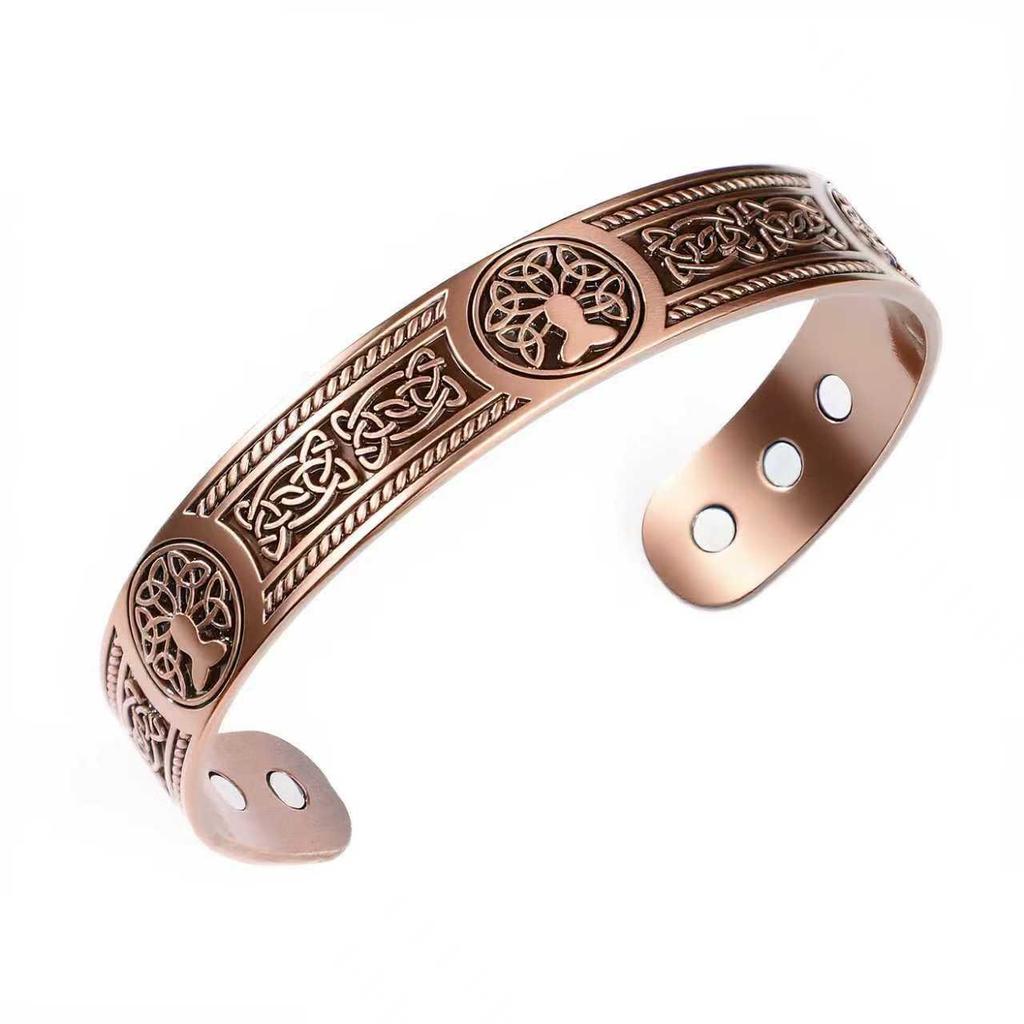 Retro Style Flower Magnet Bracelet & Ring Set In Red Copper for Couples