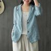 Veste courte ample printemps été et automne Veste de costume en coton et lin Col montant Dames Décontracté Couleur unie Manches 3/4 Chemise Cardigan