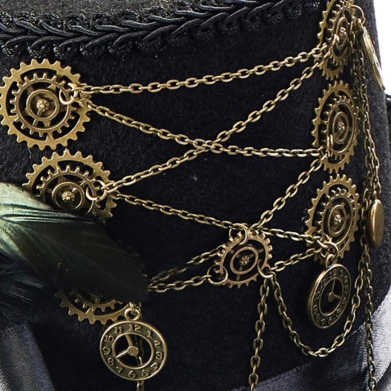 Gear Chain Fedoras Hat Halloween Girl Head Wear Medieval Steampunk Flat Top Hat