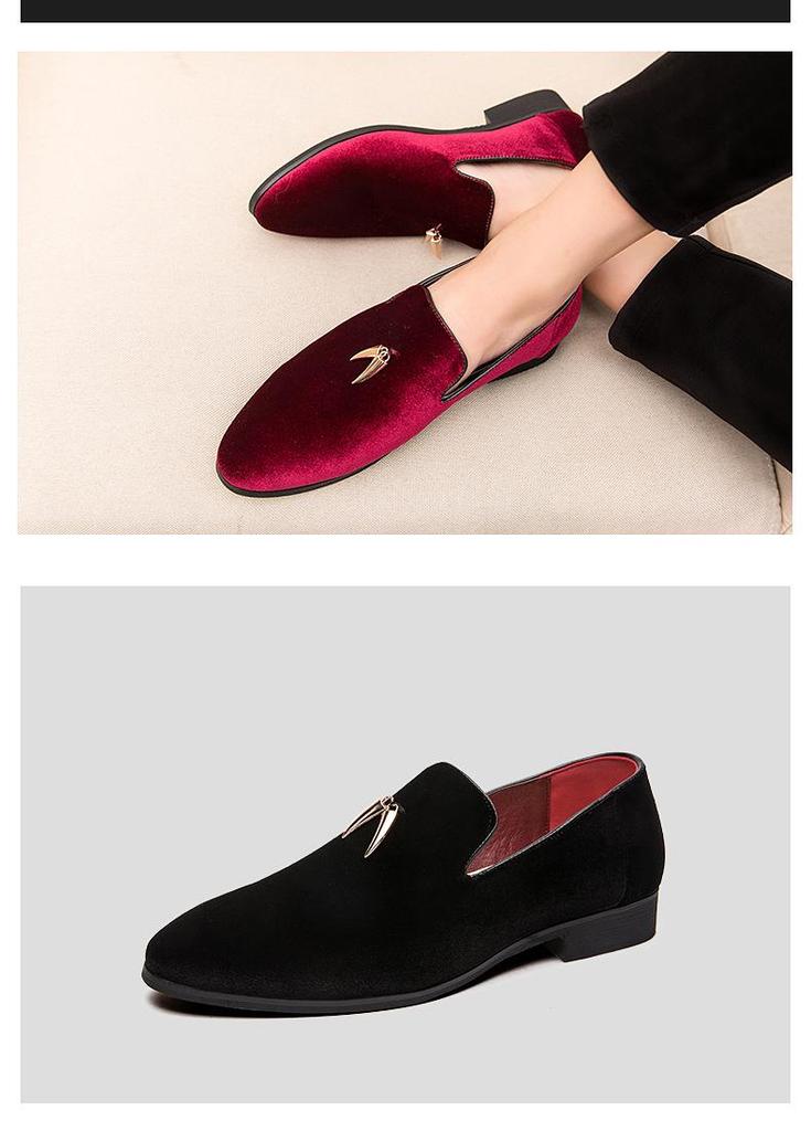 Men's Suede Pointed Toe Slip-On Shoes – British Style Casual Footwear for Nightclubs, Large Sizes Available.