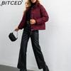 BITCED Women's Short Stand-Collar Down-Filled Cotton Jacket Simple Oversized Fit Zip-Up Puffer Coat Cotton Outerwear