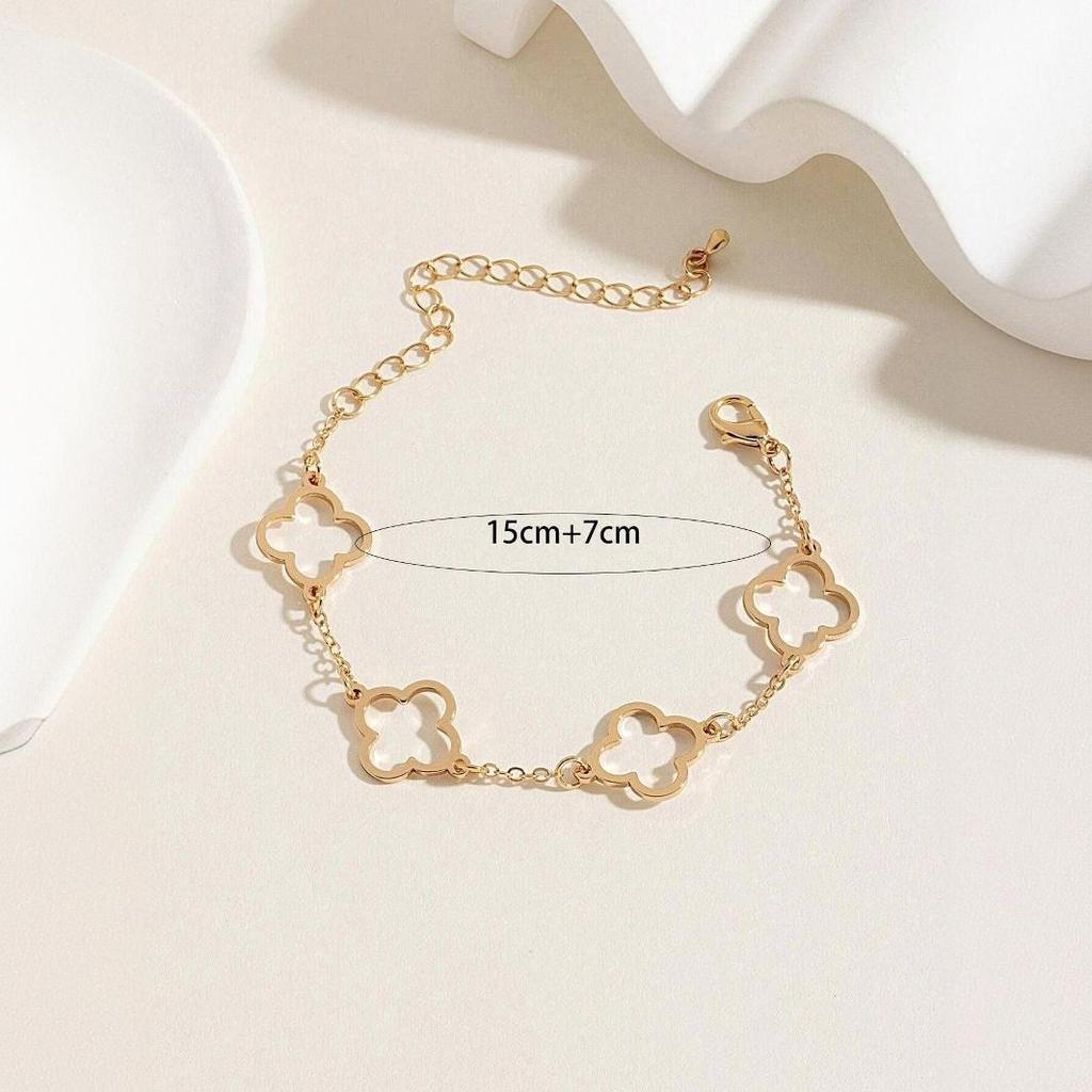 Not-Fading Gold Plated Lucky Hollow Four Leaf Clover Pendant Bracelet Ladies Adjustable Chain Women Fashion Party Jewelry Gift