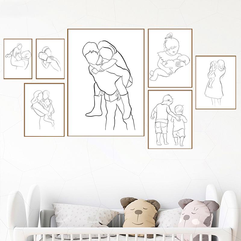 Abstract Black And White Line Love Family Wall Art Canvas Painting Nordic Posters And Prints Wall Picture For Living Room Decor