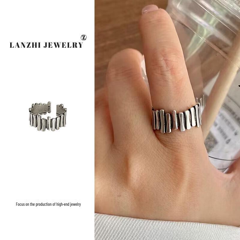 

Lan Zhi Retro Non-Fading 925 Silver Hip Hop Ring for Women Adjustable Open
