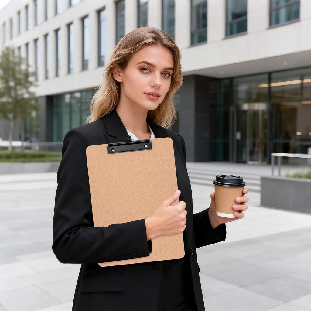 2 Pack Wood Clipboards with Pen Holder, 9 x 12.5'' Letter Size for Classroom, Students, Kid, 8.5 x 11'' Hardboard Clip Board with Low Profile Black