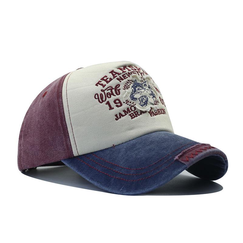 New washed wolf head embroidered baseball cap men's casual versatile sunshade cap color matching old hat