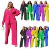 Set da donna alla moda a pieghe, camicia oversize a maniche lunghe e pantaloni a gamba larga, tuta elegante, due completi da 2 pezzi