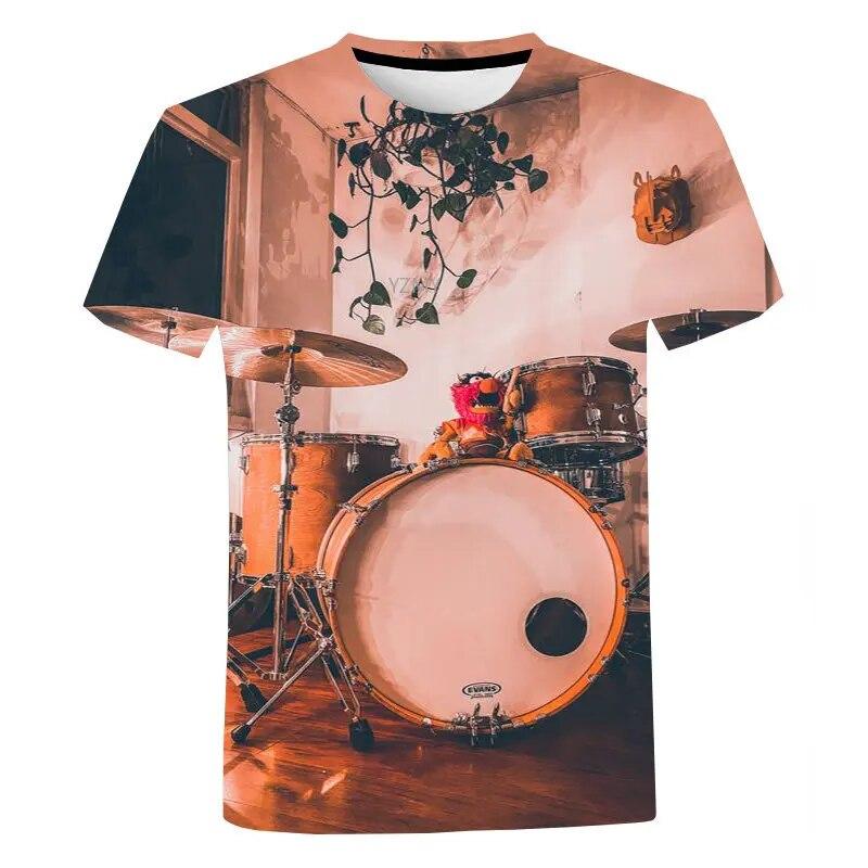 Letní móda Drum 3D tisk Pánské tričko Mládež Ležérní Trička s kulatým výstřihem Krátký rukáv Harajuku Music Exkluzivní oversized top