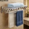 Stainless Steel Wall Mounted Folding Drying Rack Large Capacity Space Saving Clothes Drying Rack with Hooks Rustproof