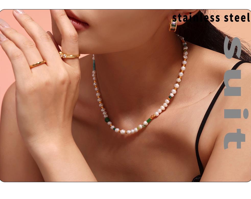 Versatile Freshwater Pearl Necklace with Titanium Steel Clavicle Chain - Elegant OT Clasp Jewelry Gift