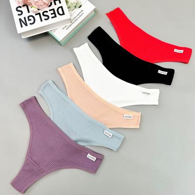 String bikini en coton côtelé taille basse pour femme
