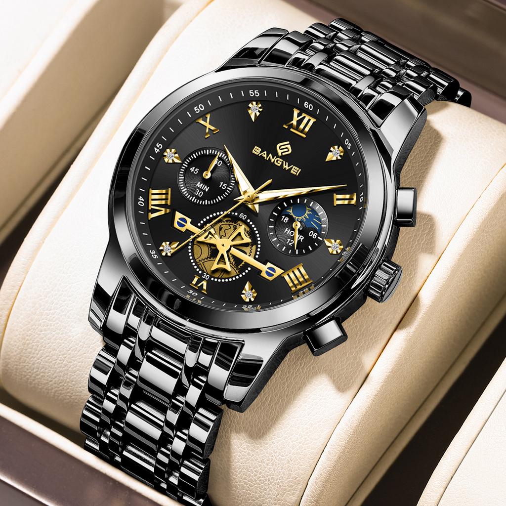 LIGE Design Luxury Quartz Man Watch Fashion Business Vintage Simple Moon Phase Clock Stainless Steel Unique Watches for Men Gift