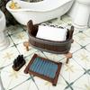 1:12 Dollhouse Miniature Wooden Barrel Washboard Brush Three-Piece Set Laundry Scene Micro Landscape Ornaments Pretend Play Toys