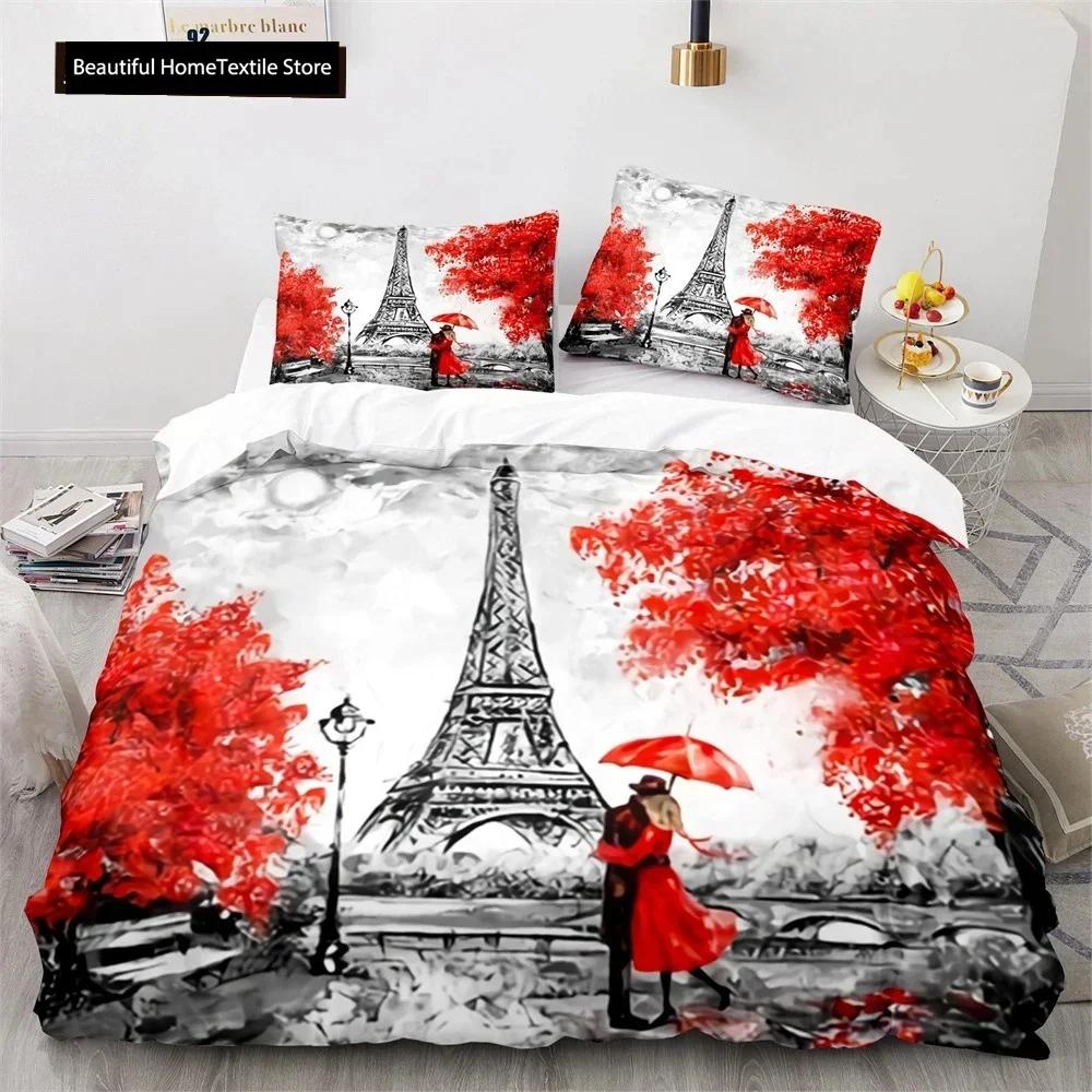 Comforter Luxury New 3D Print Eiffel Tower Lake Colourful Cloud Beautiful Landscape Bedding Set King Size Comforter