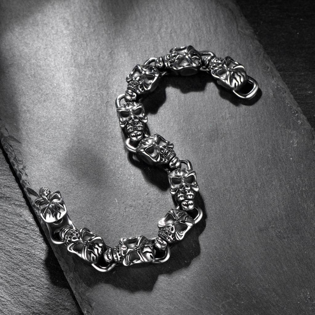 Hot Selling Fashion Bracelets Stainless Steel Skull Bracelet Punk Full Skull Head Biker Bracelet